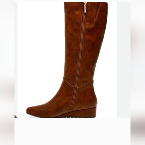 Anne Klein Mollie square toe 1 3/4" wedge  boot in cognac brown size 6.5 NWT - Picture 1 of 8
